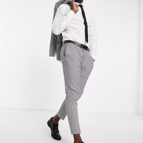 Men's Tapered Cropped Pants Gray Check Formal Business Casual Size 32 - Picture 1 of 5